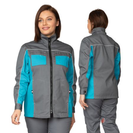 Костюм женский "Бренд 1" 2020 с удлиненной курткой (Серый/бирюза)